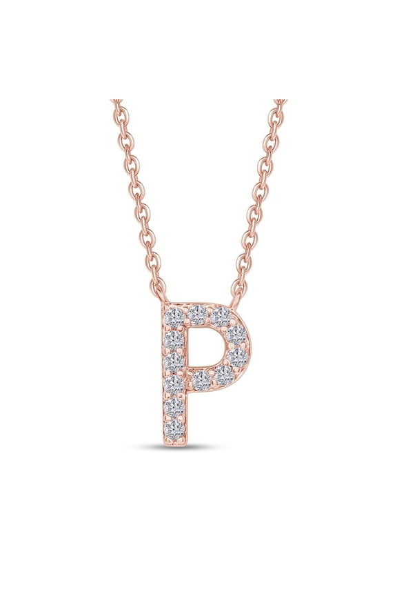 18K Rose Gold Plated Initial Necklace | Moissanite Diamond Alphabet Necklace | Dainty Necklaces for Her | Letter "P" Pendant Necklace |18" + 2" Adjustable Chain