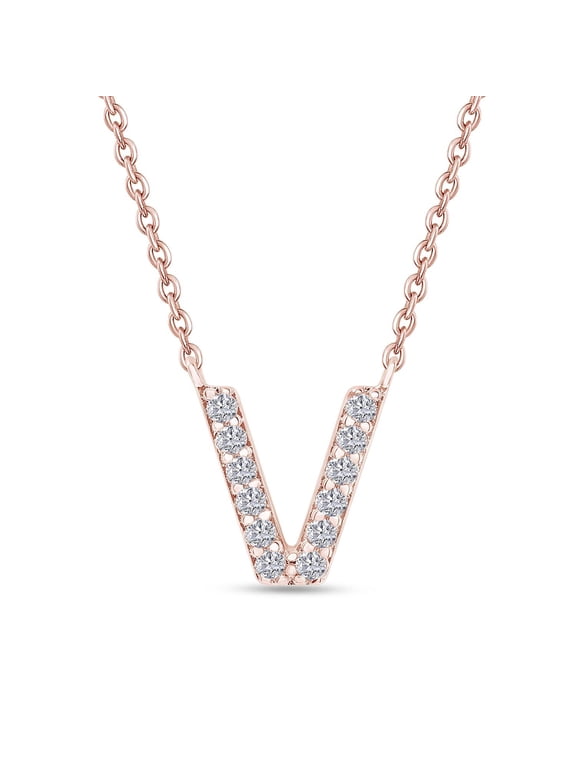 18K Rose Gold Plated Initial Necklace | Moissanite Diamond Alphabet Necklace | Dainty Necklaces for Her | Letter "V" Pendant Necklace |18" + 2" Adjustable Chain