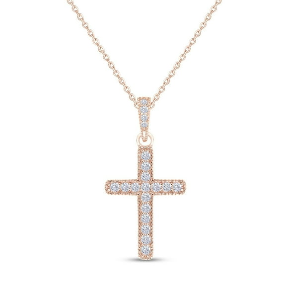 18K Rose Gold Plated Moissanite Cross Necklace | 0.36 Ctw Moissanite Diamond Jesus Christian Religious Crucifix Pendant Necklace for Men Women | 16"+2” Adjustable Chain