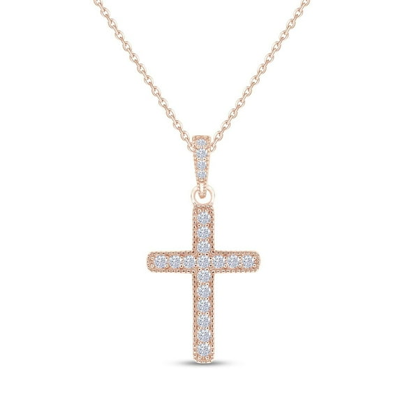 18K Rose Gold Plated Moissanite Cross Necklace | 0.36 Ctw Moissanite Diamond Jesus Christian Religious Crucifix Pendant Necklace for Men Women | 16"+2” Adjustable Chain