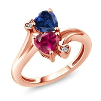 Gem Stone King 18K Rose Gold Plated Silver Blue Created Sapphire Red Created Ruby and White Lab Grown Diamond Ring for Women (1.79 Cttw, Heart Shape 6MM, Gemstone Birthstone, Size 8)