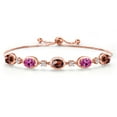 thumbnail image 1 of 18K Rose Gold Plated Silver Garnet and Pink Created Sapphire and Moissanite Tennis Bracelet for Women | 4.80 Cttw | Gemstone January Birthstone | Oval Checkerboard 7X5MM | Fully Adjustable 10 inch, 1 of 6