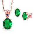 thumbnail image 1 of 18K Rose Gold Plated Silver Green Nano Emerald and Blue Sapphire Pendant and Earrings Jewelry Set for Women (4.29 Cttw, Gemstone Birthstone, Oval 11X9MM and 8X6MM with 18 inch Silver Chain), 1 of 3