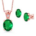 thumbnail image 1 of 18K Rose Gold Plated Silver Green Nano Emerald and White Topaz Pendant and Earrings Jewelry Set for Women (4.29 Cttw, Gemstone Birthstone, Oval 11X9MM and 8X6MM with 18 inch Silver Chain), 1 of 3