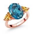thumbnail image 1 of Gem Stone King 18K Rose Gold Plated Silver London Blue Topaz and Yellow Citrine Ring for Women (8.18 Cttw, 14X10MM Oval and 7X5MM Pear Shape, Gemstone November Birthstone, Size 5), 1 of 3