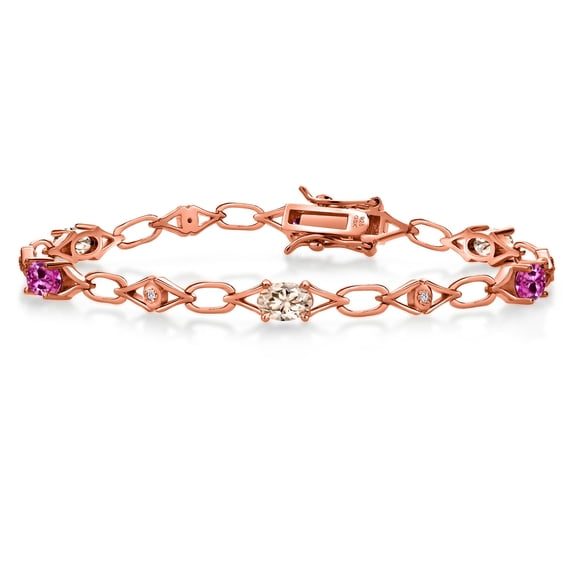 18K Rose Gold Plated Silver Peach Morganite and Pink Created Sapphire and Round White Lab Grown Diamond Tennis Bracelet for Women (3.04 Cttw, Gemstone Birthstone, Oval 6X4MM, 7.25 inches)