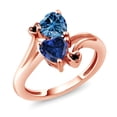 thumbnail image 1 of Gem Stone King 18K Rose Gold Plated Silver Persian Blue Moissanite Blue Created Sapphire and Black Diamond Ring for Women (1.63 Cttw, Heart Shape 6MM, Gemstone Birthstone, Size 6), 1 of 6