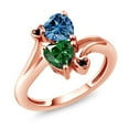 thumbnail image 1 of Gem Stone King 18K Rose Gold Plated Silver Persian Blue Moissanite Green Nano Emerald and Black Diamond Ring for Women (1.53 Cttw, Heart Shape 6MM, Gemstone Birthstone, Size 9), 1 of 6