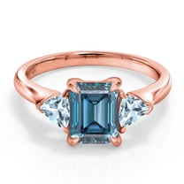 Gem Stone King 18K Rose Gold Plated Silver Persian Blue Moissanite and Sky Blue Aquamarine 3-Stone Ring for Women (1.82 Cttw, 8X6MM Octagon and 3.5 Trillion, Gemstone Birthstone, Size 9)