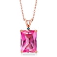 thumbnail image 1 of 18K Rose Gold Plated Silver Pink Created Sapphire and Blue Diamond Pendant Necklace for Women (10.02 Cttw, Gemstone September Birthstone, Emerald Cut 14X10MM, with 18 inch Silver Chain), 1 of 4
