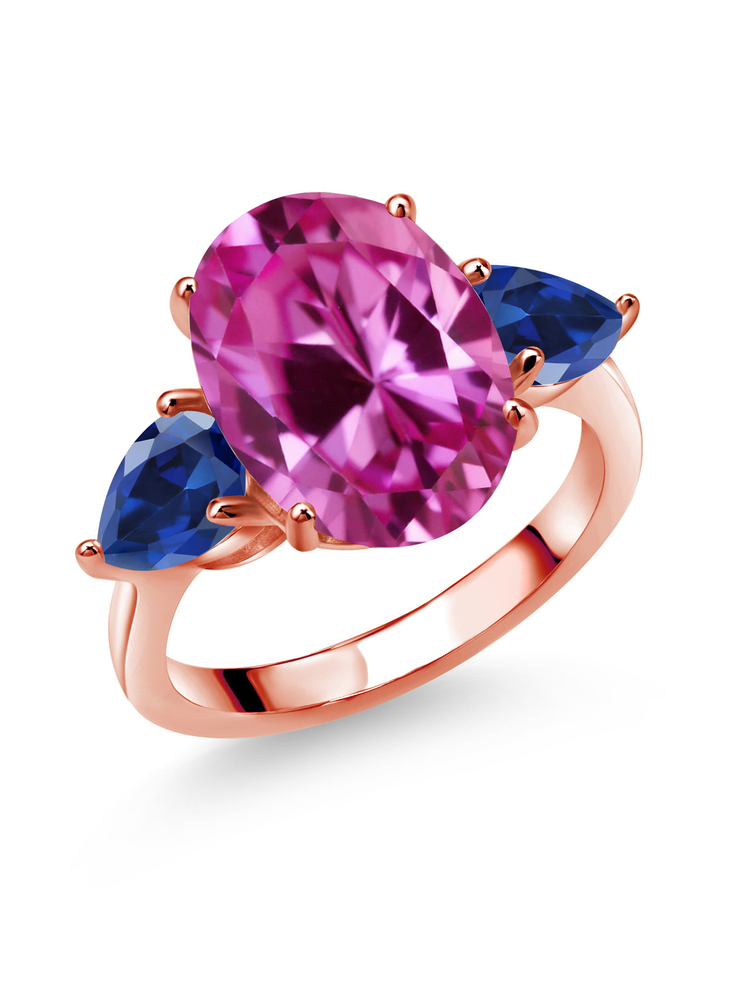 18K Rose Gold Plated Silver Pink Created Sapphire and Blue Created ...