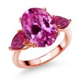 thumbnail image 1 of Gem Stone King 18K Rose Gold Plated Silver Pink Created Sapphire and Red Created Ruby Ring for Women (8.00 Cttw, 14X10MM Oval and 7X5MM Pear Shape, Gemstone September Birthstone, Size 7), 1 of 3