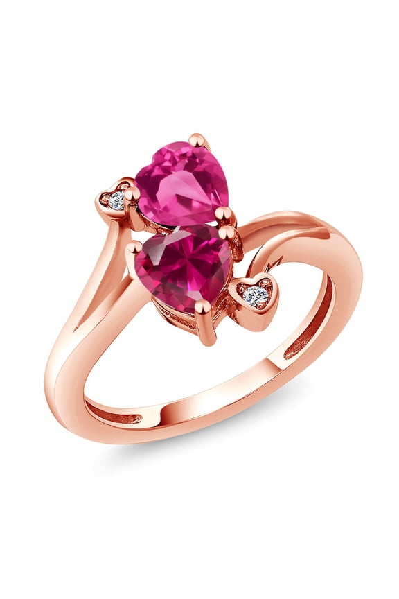 18K Rose Gold Plated Silver Pink Created Sapphire Red Created Ruby and White Lab Grown Diamond Ring for Women (1.79 Cttw, Heart Shape 6MM, Gemstone Birthstone, Size 5)