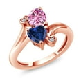 thumbnail image 1 of Gem Stone King 18K Rose Gold Plated Silver Pink Moissanite Blue Created Sapphire and White Lab Grown Diamond Ring for Women (1.63 Cttw, Heart Shape 6MM, Gemstone Birthstone, Size 5), 1 of 6