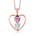 thumbnail image 1 of 18K Rose Gold Plated Silver Pink Moissanite Sky Blue Aquamarine and Blue Created Sapphire Pendant Necklace for Women (0.76 Cttw, Gemstone Birthstone, Heart 5MM and 4MM, with 18 inch Silver Chain), 1 of 3