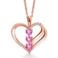 thumbnail image 1 of 18K Rose Gold Plated Silver Pink Mystic Topaz and White Moissanite 3-Stone Pendant Necklace for Women (1.07 Cttw, Gemstone November Birthstone, Heart Shape 4MM, with 18 inch Silver Chain), 1 of 3