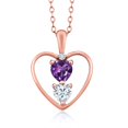 thumbnail image 1 of 18K Rose Gold Plated Silver Purple Amethyst White Moissanite and White Diamond Pendant Necklace for Women (0.66 Cttw, Gemstone February Birthstone, Heart 5MM and 4MM, with 18 inch Silver Chain), 1 of 3