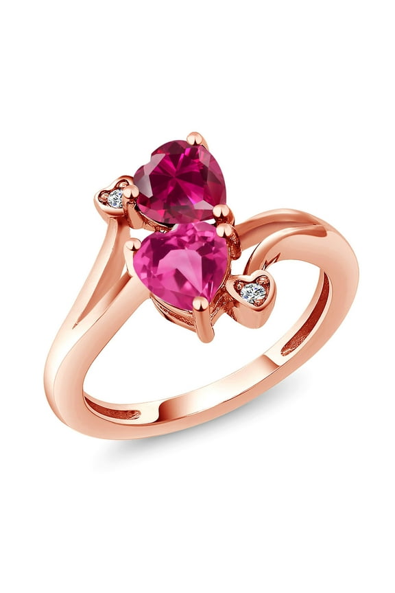 18K Rose Gold Plated Silver Red Created Ruby Pink Created Sapphire and White Lab Grown Diamond Ring for Women (1.79 Cttw, Heart Shape 6MM, Gemstone July Birthstone, Size 6)