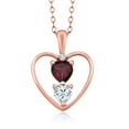 thumbnail image 1 of 18K Rose Gold Plated Silver Red Rhodolite Garnet White Moissanite and White Diamond Pendant Necklace for Women (0.79 Cttw, Gemstone January Birthstone, Heart 5MM and 4MM, with 18 inch Silver Chain), 1 of 3