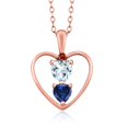 thumbnail image 1 of 18K Rose Gold Plated Silver Sky Blue Aquamarine Blue Created Sapphire and Red Garnet Pendant Necklace for Women (0.92 Cttw, Gemstone March Birthstone, Heart 5MM and 4MM, with 18 inch Silver Chain), 1 of 3