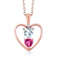 thumbnail image 1 of 18K Rose Gold Plated Silver Sky Blue Aquamarine Pink Created Sapphire and Lab Grown Diamond Pendant Necklace for Women (0.92 Cttw, Gemstone Birthstone, Heart 5MM and 4MM, with 18 inch Silver Chain), 1 of 3