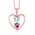 thumbnail image 1 of 18K Rose Gold Plated Silver Sky Blue Aquamarine Pink Tourmaline and White Diamond Pendant Necklace for Women (0.65 Cttw, Gemstone March Birthstone, Heart 5MM and 4MM, with 18 inch Silver Chain), 1 of 3