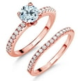 thumbnail image 1 of 18K Rose Gold Plated Silver Sky Blue Topaz and White Moissanite Wedding Engagement Band Bridal Set Ring for Women (1.49 Cttw, Gemstone November Birthstone, Available in Size 5, 6, 7, 8, 9), 1 of 5