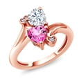 thumbnail image 1 of Gem Stone King 18K Rose Gold Plated Silver White Moissanite Pink Mystic Topaz and White Lab Grown Diamond Ring for Women (1.78 Cttw, Heart Shape 6MM, Gemstone Birthstone, Size 9), 1 of 6