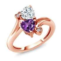 Gem Stone King 18K Rose Gold Plated Silver White Moissanite Purple Amethyst and White Lab Grown Diamond Ring for Women (1.63 Cttw, Heart Shape 6MM, Gemstone Birthstone, Size 5)