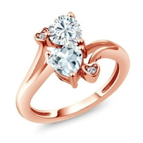 Gem Stone King 18K Rose Gold Plated Silver White Moissanite Sky Blue Aquamarine and White Lab Grown Diamond Ring for Women (1.56 Cttw, Heart Shape 6MM, Gemstone Birthstone, Size 5)
