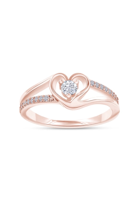 18K Rose Gold Plated Split Shank Heart Ring | Moissanite Diamond Promise Ring For Women | Heart Shape Jewelry Gift For Her (0.17 Ctw) Ring Size-6