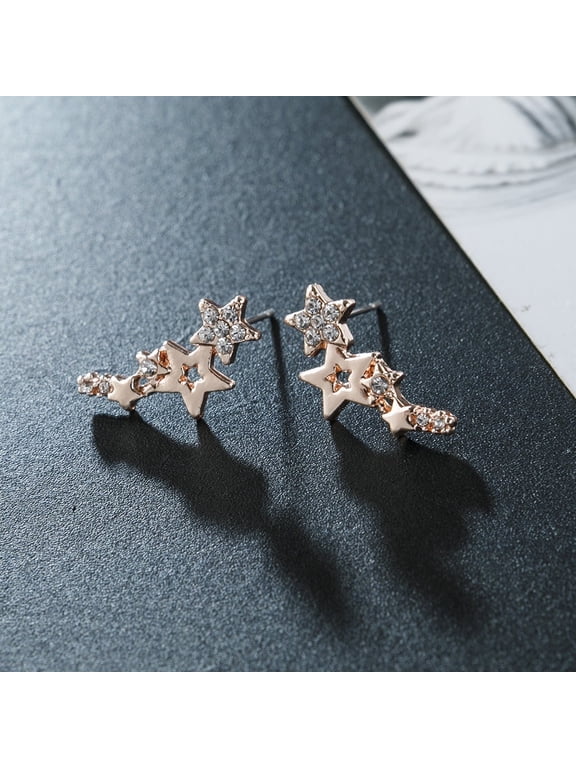 18K Rose Gold-Plated Star Earring Climber with Genuine Crystals