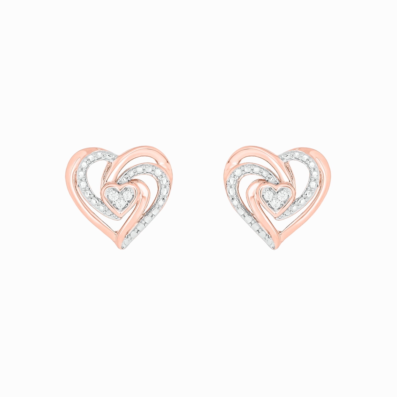 18KT Rose Gold Vermeil on 925 Sterling Silver Diamond Twist Heart Stud Earrings for Women, 1/20 Ct