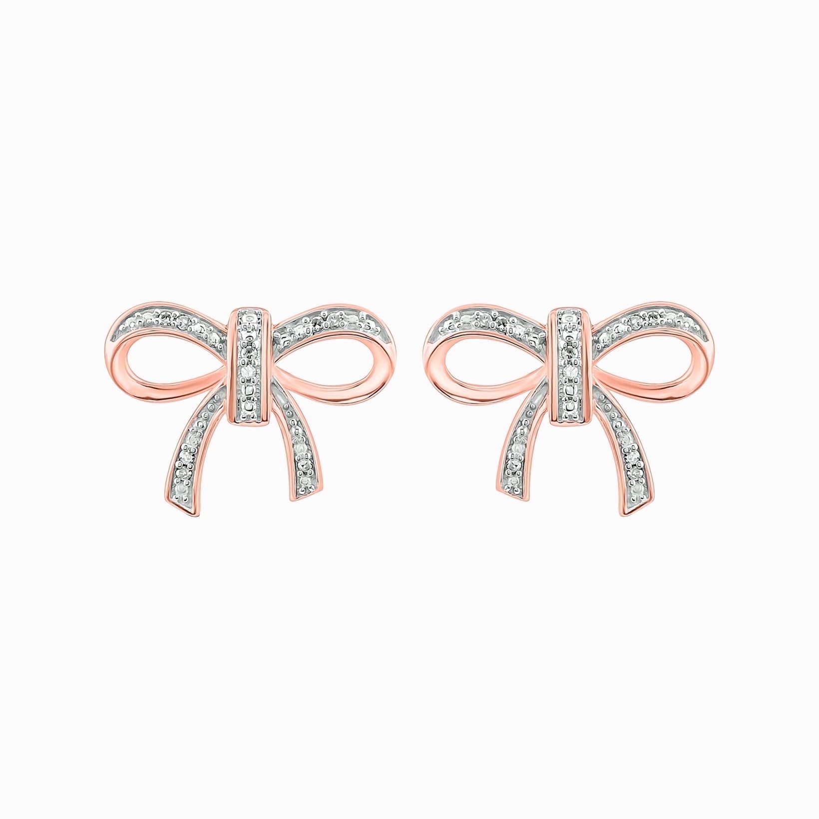 1/20 Ct Diamond Bow Stud Earrings 18KT Rose Gold Vermeil on Sterling Silver, Womens Jewelry Gift
