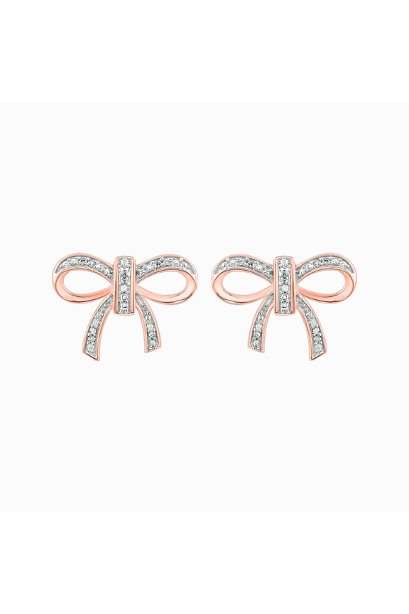 1/20 Ct, 18KT Rose Gold Vermeil on Sterling Silver Diamond Bow Earring, Womens Bow Earrings