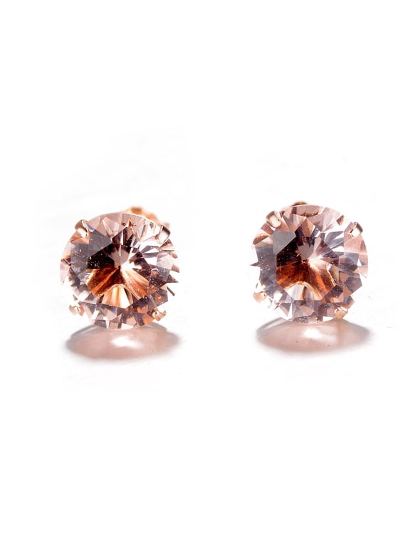18K Rose Plated Lab Morganite Stud Earrings