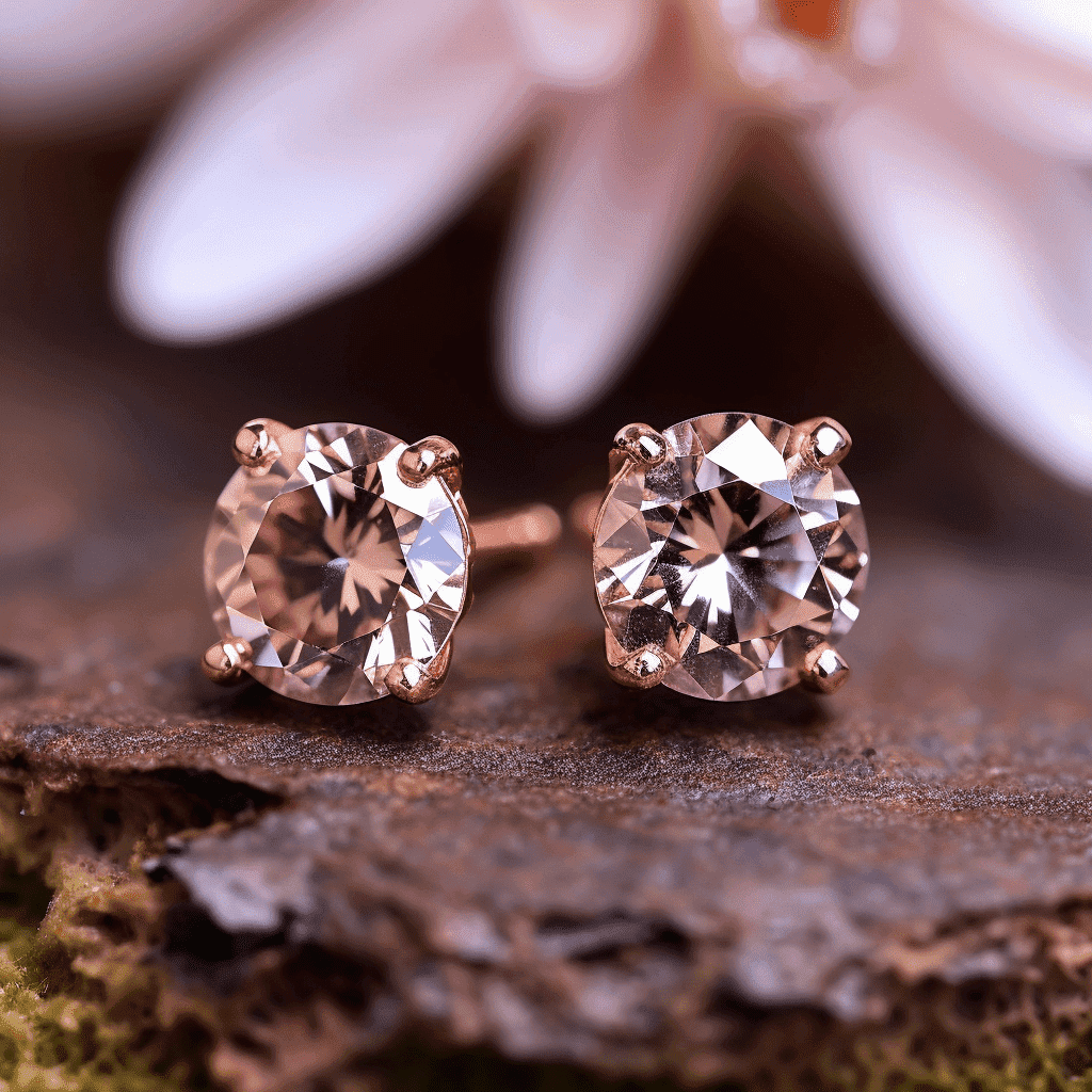 AMY AND ANNETTE 18K Rose Plated Lab Morganite Stud Earrings