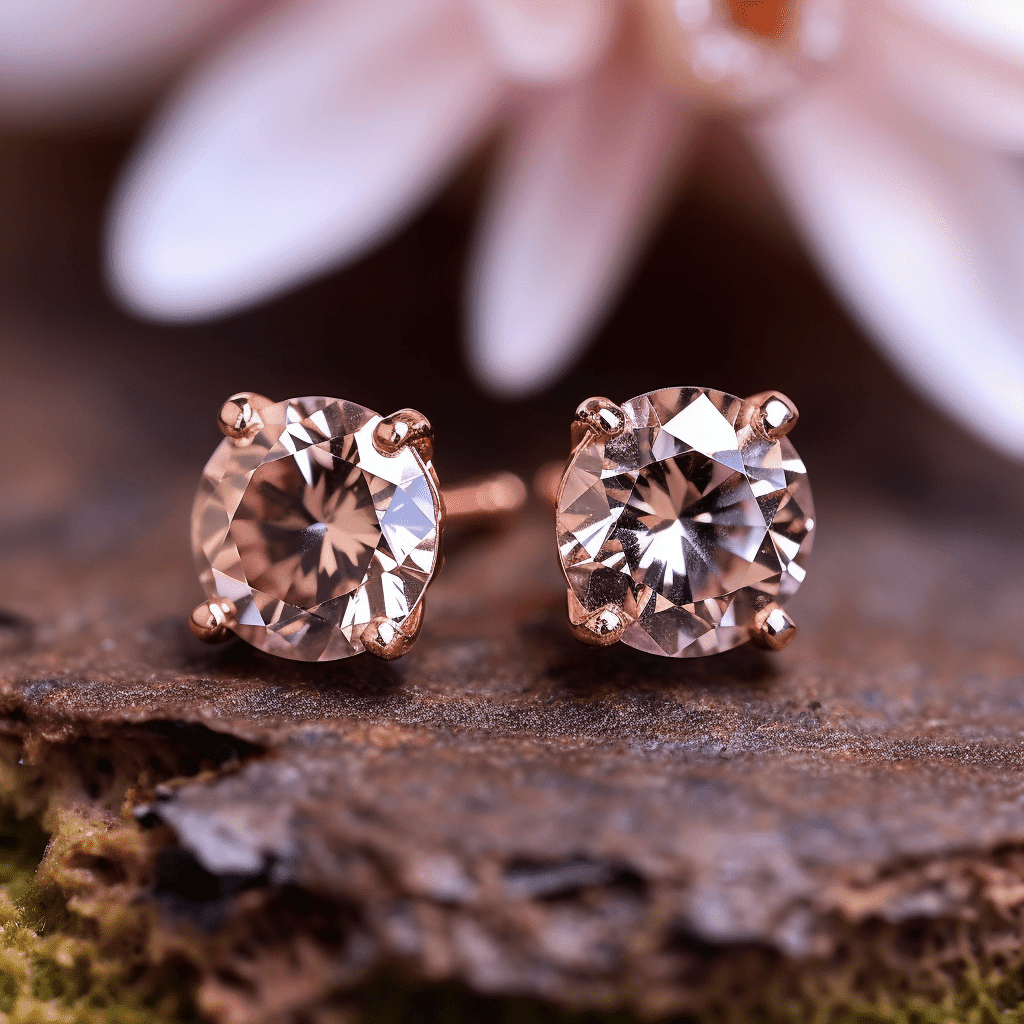 AMY AND ANNETTE 18K Rose Lab Morganite Stud Earrings
