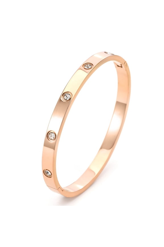 18K Rose gold Plated Love Friendship Bracelet with Cubic Zirconia Stones Bangle Cuff Best Gifts with Crystal for Mother's Day Valentine's Day Wedding Couples and Birthdays