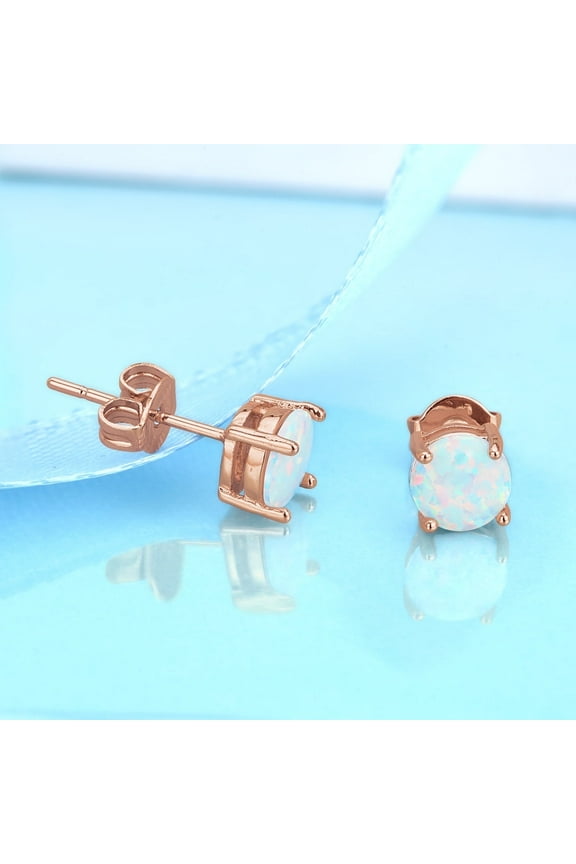 18K Rose Gold Plated over Sterling White Fiery Opal Stud Earring