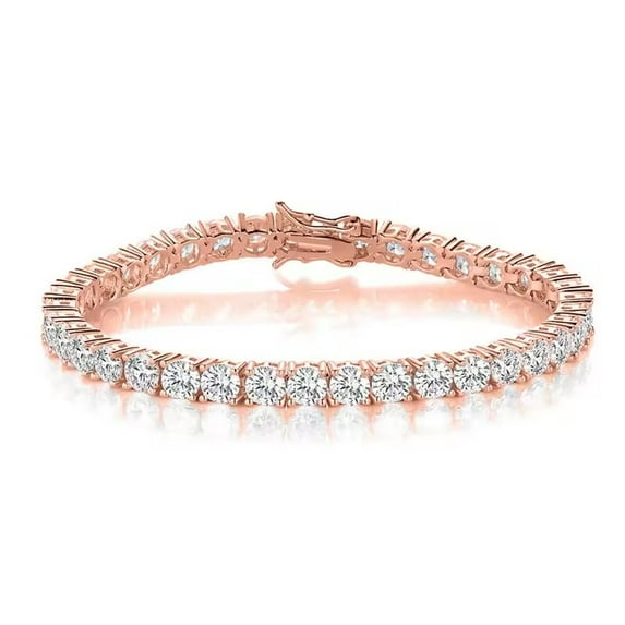 18K Rosr Gold Plated Cubic Zirconia Classic Graduation Tennis Bracelet Simulated Diamonds with for Women Men Girls