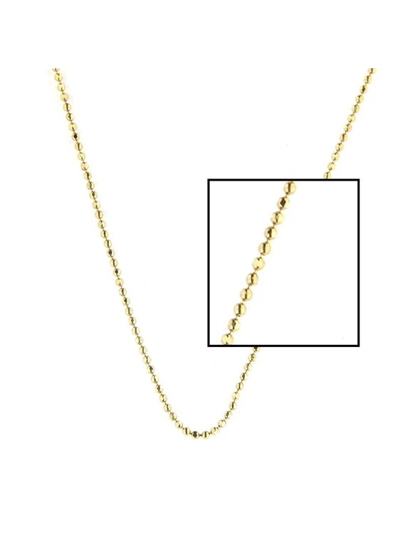 18K Solid Gold Mini Gold diamond cut beads 1 mm 16 or 18 inches chain necklace