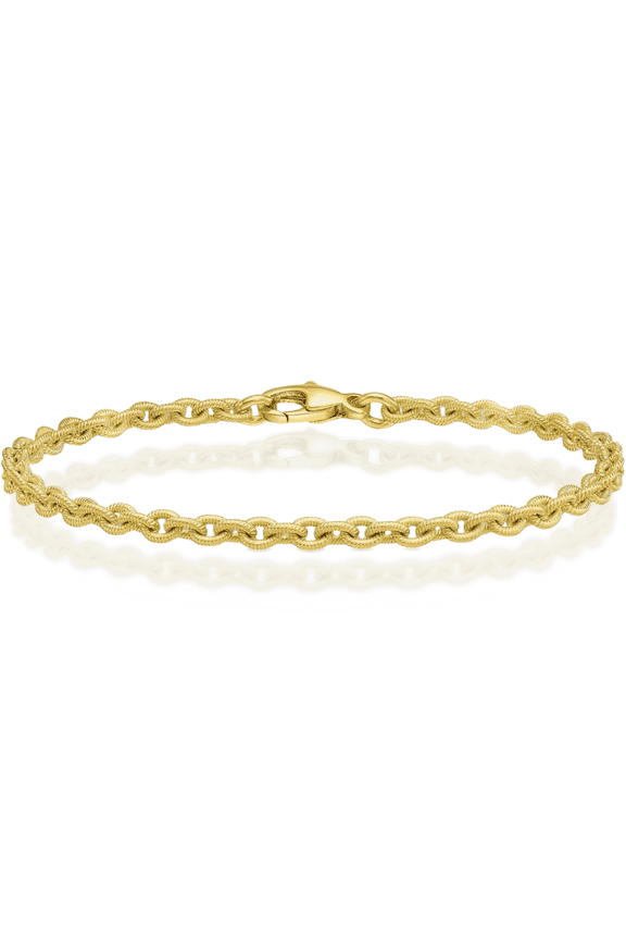 18K Solid Yellow Gold 2.8mm Classic Cable Chain Link Bracelet - 7.25 inch - Brushed, Matte Adult