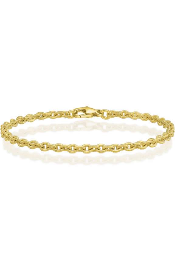 18K Solid Yellow Gold 3.3mm Classic Cable Chain Link Bracelet - 7.25 inch - Brushed Women's