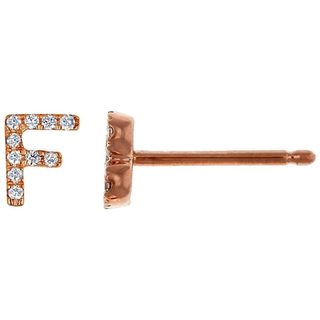 18K Solid Rose Gold Natural Diamond Initial 'F' Letter Mix & Match SINGLE Stud Earring (Half Pair)