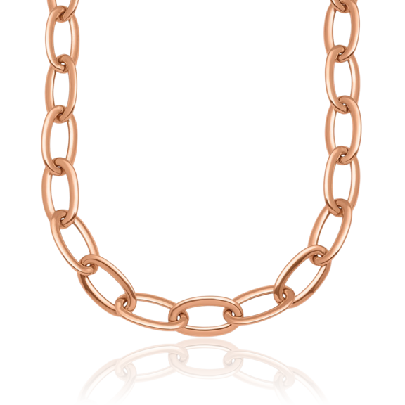 18K Solid Rose Pink Gold 8.3mm Oval Cable Rolo Link Chain Belcher Necklace