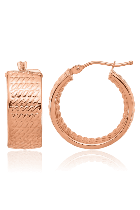 18K Solid Rose Pink Gold 8x18mm Round Small Hoop Earrings