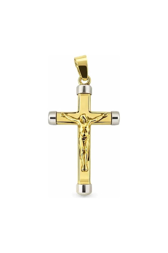 18K Solid Two Tone Small Crucifix with White gold Ends