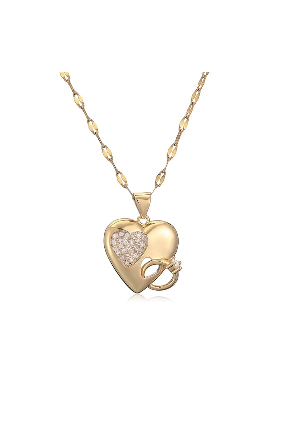 18K Solid Two Tone Yellow White Gold D Heart Necklace Love Pendant Charm