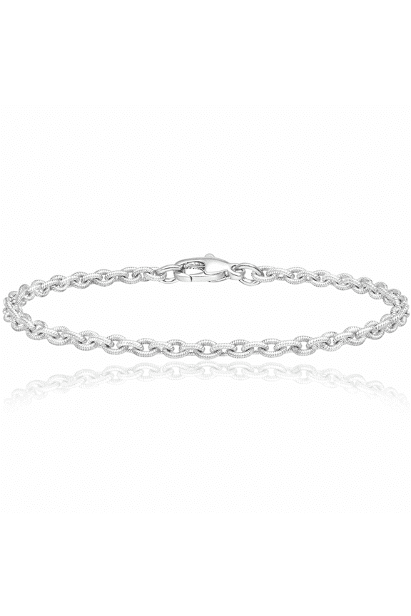 18K Solid White Gold 2.8mm Classic Cable Chain Link Bracelet - 7.25 inch - Brushed, Matte Women's